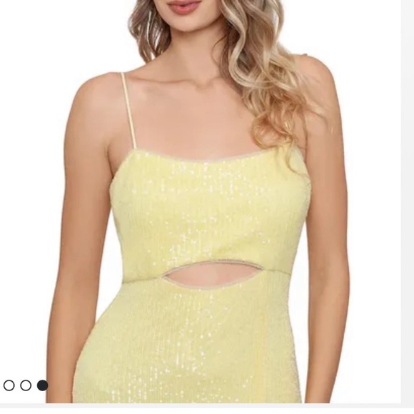 Butter yellow sequin formal dress with cutout and slit - Picture 3 of 11